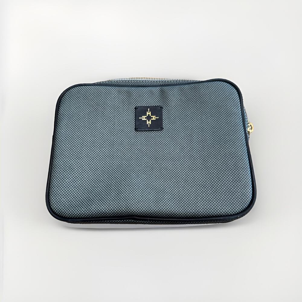 INDIA HICKS GRAY/GREEN Double Zip Around Travel Train Cosmetic Make Up Bag‎